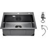 VEVOR Lavello da Cucina da 55 cm Lavello da Cucina in Acciaio Inossidabile 304 con Montaggio dall'Alto, Lavello Singolo da Incasso in Stile Country con Accessori, Lavello Domestico per Camper, Nero