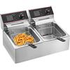 VEVOR Friggitrice Elettrica Professionale 12L 5000W con Doppio Cestino Elettrico Doppio Serbatoio Controsoffitto Friggitrice Francese in Acciaio Inossidabile