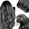 YoungSee Extension Capelli Veri Microring Nero Balayage 60cm Extension Microring Veri Remy Lisci Extensions Micro Loop Capelli Umani Nero a Argento 50 Ciocche 50g Micro-ring Hair #1B/S/1B