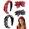 KACZUS Set di Fasce Capelli Boho Donna 4 Pezzi Nero Rosso - Larga Nodo in Tessuto Morbido, Grandi Fermagli con Fiocco, Stile Bandana, Antiscivolo, Accessori Eleganti e alla Moda Quotidianità e Feste