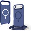 YFSYLL Magnetica Cover per iPhone 17 Air con Cordino,Compatibile con MagSafe,Silicone Case con Regolabile Cordino da Collo Nylon Catena Collana Tracolla - Blu