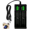Jiyeo Caricabatteria 18650 Intelligente Universale con Display LCD, Caricabatterie Batterie Ricaricabili per 21700 26650 18500 14500 16340 Li-ION 3.7V, 2 Slot Indipendenti con Cavo USB