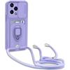 YFSYLL Cover Compatibile con Honor 200 Lite con Cordino,Custodia con Cordino Silicone Cover,Protezione Fotocamera,360°Anello Supporto,Porta Carte,Viola