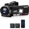 ORDRO Videocamera 4K 64MP Zoom 18X IR Visione notturna LED Fill Vlog Camera | Video 4K 30FPS e foto da 64 MP, schermo rotante da 3 pollici, schermo flip a 270 °, webcam, slow-mo, time-lapse.