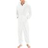 Cexiakong Pigiama da uomo, lungo, tuta invernale, tuta intera in pile, con cerniera, alla moda, caldo, invernale, per dormire, bianco, S