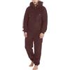 Cexiakong Pigiama da Uomo in Pile Teddy a Maniche Lunghe, Caldo per l'Inverno, con Cappuccio, Oversize, con Chiusura a Zip, Colore Solido, a Una Pezzo, Pigiama in Pelliccia, Stile Baggy, marrone, S