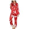 Cexiakong Set Pigiama Natalizio per Donne, Carino con Motivo, a Maniche Lunghe, 2 Pezzi, Pigiama in Raso, Pigiama in Finta Seta, Set Elegante con Stampa, Manica Lunga, Pantaloni, Set Pigiama, Bottone