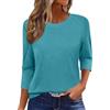 Onsoyours Maglietta Donna Manica a 3/4 Girocollo Tshirt Estiva Maglia a Maniche Tre Quarti Casual Top Basic T-Shirt con Split A Turchese XL