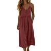 Generico Vestito Donna in Lino Estivo Vestiti Abito da Spiaggia a Camicia Senza Maniche Lunghezza Casual Vestito Leggero Scollo a V con Tasche Mare Taglie con Tasche Scollo V Copricostume (Brick Red, M)