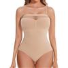 Ellareese Body modellante da donna con scollo a rete senza spalline Shapewear controllo pancia body shaper corsetto intimo vita body, Beige, S