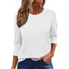 Onsoyours Maglietta Donna Manica a 3/4 Girocollo Tshirt Estiva Maglia a Maniche Tre Quarti Casual Top Basic T-Shirt con Split A Bianco S