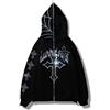 CNSTORE Felpa con cappuccio con pietre strass per uomini e donne, motivo gotico con lettere e croce, con cerniera completa, taglia oversized, Black1, S