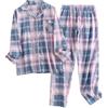 Generisch Pigiama da donna, 2 pezzi, a quadri, con maniche lunghe, revers e bottoni, e pantaloni lunghi, in morbido tessuto elasticizzato, per l'inverno, comodo e accogliente, ideale per la notte, O blu scuro