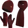 Kunyeah Set di 3 guanti invernali unisex con cappello e sciarpa a maglia calda, guanti touchscreen, sciarpa lunga, per uomini e donne