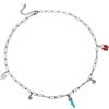 Beloved Collana con ciondolo da donna in acciaio cornetti portafortuna, castoni e charm quadrifolio e coccinella collana con catenina regolabile - Colore Silver