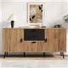 Azkoeesy Credenza Multiuso per Cucina e Soggiorno, Effetto Legno Vintage, Piedi in Metallo Nero Robusti, Ripiani Regolabili, Mobile TV e Buffet per Sala da Pranzo,140x35x67 cm : 2 Cassetti / 3 Ante