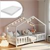 [en.casa] Letto per Cameretta Montessori Letto a Forma di Casetta con Barriera di Protezione per Bambini Struttura in Legno di Pino Materasso a Schiuma Fredda 80x160 cm Bianco