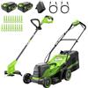 Greenworks 48V (24V x 2) Tagliaerba a batteria,larghezza di taglio 36 cm, fino a 400 m², e Tagliabordi senza fili con testa di alimentazione automatica, con 1 batteria 4Ah e caricabatteria