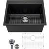 VEVOR Lavello da Cucina in Granito 635 x 559 x 254 mm per Montaggio a Superficie, Lavello da Cucina da Incasso in Stile Rurale con Accessori, per Camper, Cucine di Preparazione, Bar, Nero