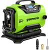 Greenworks G24IN Gonfiatore e Deflatore a Batteria, 11 Bar, Bassa o Alta Pressione, Spegnimento Automatico, con 3 Adattatori e Tubo da 0,5m, SENZA Batteria 24V e Caricabatterie, Garanzia 3 Anni