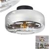hofstein Lampada da soffitto Boza, lampada rotonda in metallo/vetro nei colori nero/cromo/fumo/trasparente, dal design moderno retrò/vintage con paralume vetro (Ø 28 cm), 1 x E27, senza lampadina