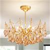 WUZUPS Lampadario Cristallo da 6 Luci Sospeso per Salotto, Corridoio, Bar, Cucina e Bagno, Altezza 48,7 cm x Larghezza 50 cm, Base E14, Oro