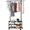 cecaro group Appendiabiti con 3 Ripiani e Ruote - Stand Porta Abiti Salvaspazio in Metallo, Scarpiera Integrata, Portata 18 kg, per Camera, Ingresso, Ufficio e Cabina Armadio - Nero
