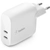 Belkin Caricabatteria da parete USB Type C PD da 40 W (2 porte USB-C, 20 W per porta, ricarica rapida PD per iPhone 14/14 Plus, 13, 12, iPad Pro, Galaxy e altri)