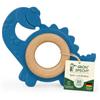 GRÜNSPECHT Massaggiagendio biologico in gomma naturale con anello in legno, dentizione e giocattolo, gengive massaggiate, senza BPA, promuove capacità motorie, dinosauri, blu (688-00)