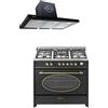 GURARI GCH E 914 BL R + GCH F 461 BL 9, set da forno retrò 90 cm, Range Coocker 121 L, nero + cappa aspirante, cappa da parete 90 cm, nero, pannello piatto, cappa di scarico/ricircolo