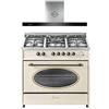 GURARI GCH E 914 CR r + GCH F 462 IS 9 Prime, set da forno retrò 90 cm, Range Coocker 121 L, avorio + cappa aspirante, cappa da parete 90 cm, in acciaio inox, pannello piatto, aria di