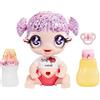 Glitter Babyz MGA'S MELODY HIGHNOTE - Bambola con 3 cambi di colore, capelli viola glitterati, moda, accessori, biberon e ciuccio - Età: 3+ anni