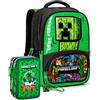 Clondo Set Scuola 2 Pezzi Per Minecraft Fan Zaino Scuola Elementare Bambino 42cm Ergonomico + Astuccio 3 Scomparti Completo (44 Accessori)