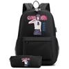 Huacaiyu Anime Denji Zaino + Astuccio 2pcs Set Cosplay Pochita Reze Multifunzione Zaino da Viaggio Bookbag con serratura Daypack Borsa da Scuola Nero