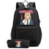 Huacaiyu Anime Denji Zaino + Astuccio 2pcs Set Cosplay Pochita Reze Multifunzione Zaino da Viaggio Bookbag con serratura Daypack Borsa da Scuola Nero