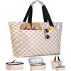 ISEYOU Borsa Mare Donna Grande & Borse Frigo di Set, Borse Mare Resistente all'Acqua da 45L con Chiusura a Cerniera, Borsa Spiaggia XXL Famiglia Pieghevole, con 8 Tasche per Piscina, Picnic e Viaggi