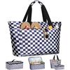 ISEYOU Borsa Mare Donna Grande & Borse Frigo di Set, Borse Mare Resistente all'Acqua da 45L con Chiusura a Cerniera, Borsa Spiaggia XXL Famiglia Pieghevole, con 8 Tasche per Piscina, Picnic e Viaggi