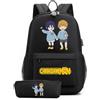 Huacaiyu Anime Denji Zaino + Astuccio 2pcs Set Cosplay Pochita Reze Multifunzione Zaino da Viaggio Bookbag con serratura Daypack Borsa da Scuola Nero
