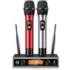 TONOR Sistema di microfono wireless professionali in metallo, senza fili microfono dinamico palmare con ricevitore, per feste a casa, riunioni, KTV, chiesa, DJ, canto, 60m, TW820, Argento e Rosso