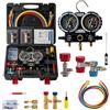 HEYOUTH Set Manometri Condizionatori 3Vie, Kit Ricarica Aria Condizionata Auto,con 3 * 1.5mKit Tubo e Gancio per Gas Refrigerante | Attrezzo per Officine e Riparazioni Auto, Furgoni, Clima Auto