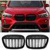 Hengjiayao Griglia Paraurti Anteriore per BMW X Serie X1 F48 F49 2016-2019 | Nero Lucido Rene Sport Grill Anteriore renale Doppia griglia