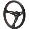 Simoni Racing CLASS Volante Sportivo Universale in Vera Pelle Nera 350 mm con Cuciture Rosse, Profondità Calice 75 mm, 3 Razze, Pulsante Clacson e Kit Fissaggio Inclusi, Richiede Mozzo Specifico