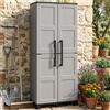 Dmora - Armadio da esterno Veurne, Armadio porta scope, Mobile outdoor 2 ante, 100% Made in Italy, 68x37h169 cm, Grigio chiaro e Nero, Finitura quadri