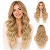LUFFLOK Lunga Ondulata Parrucca Donna Biondo Lunga Riccia Parrucche Resistente Sintetici Naturale per Quotidiano Partito Cosplay Festa Carnevale Parrucca 68cm (Biondo)