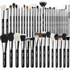 BUEART DESIGN - Set di 42 pennelli da trucco con veri peli di capra naturali (42 pezzi nero perla opaco)