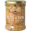 Florelli Filetti di tonno con olio d'oliva. - Il vetro trasparente da 140 g è scolato