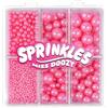 Miss doozy Perle Commestibili Rosa per Decorazioni (130g) - 4 Misure di Perline per Decorare Torte, Cupcake & Biscotti - Ideali per Matrimoni, Compleanni, Halloween, Natale, Sprinkles (2mm, 4mm, 7mm, 10mm)