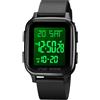 findtime Orologio digitale LED da polso da uomo e da donna, rettangolare, quadrato, numeri grandi, unisex, sportivo, impermeabile, con timer a doppia punta, cronometro nero, Nero , cinghia