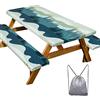 Play Tailor Tovaglia da picnic con copertura per panche, impermeabile, antivento, con borsa con coulisse, adatta per tavoli e sedili rettangolari da 1,8 m, verde e blu, confezione da 3