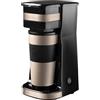Bestron Caffettiera con tazza isolata, caffettiera da campeggio per caffè macinato con filtro, piccola caffettiera per 2 tazze grandi, 750 watt, acciaio inox, colore: beige chiaro/satinato